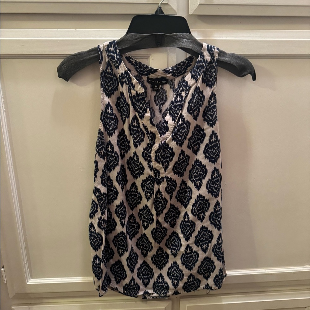 Navy and White Patterned Sleeveless Top